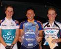 (Click for larger image) The women's podium  - (L-R) Kate Warren (Carpet One, 2nd) Apryl Eppinger (Jayco/VIS, 1st) and Belinda Goss (TIS/Cyclingnews.com, 3rd).