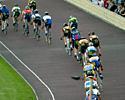(Click for larger image) The field single out along the home straight in the B Grade scratch race.