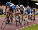 (Click for larger image) Riders go for it  during the final of the Women's Wheelrace.