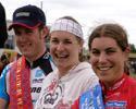 (Click for larger image) Carnival ambassador Louise Yaxley (C)  with Wheelrace winners Matt Goss (L) and Emma Heynes.
