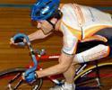 (Click for larger image) Gareth Atkins  of Tasmania rounds the Silverdome during the A Grade scratch race.