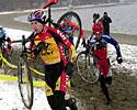 (Click for larger image) Mark McCormack (Clif Bar) leads Tim Johnson (cyclocrossworld.com), Barry Wicks (Kona) and Adam Craig (Giant) in the cold New England Atlantic beach section