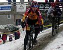 (Click for larger image) Mark McCormack (Clif Bar) leads Tim Johnson (cyclocrossworld.com) in the ice turn