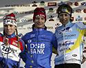(Click for larger image) The women's podium (L to R): Daphny van den Brand (2nd), Marianne Vos (1st), and Mirjam Melchers-Van Poppel (3rd)
