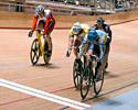 (Click for larger image) Kial Stewart from the ACT takes out the Aces Keirin final