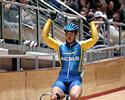(Click for larger image) Kial Stewart (ACT) salutes the crowd after his Aces Keirin final victory