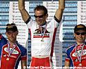 (Click for larger image) Men's A podium (l-r): John Behrens (Celo Pacific), Mark Noble (Amgen), Brent Prenzlow (Celo Pacific)