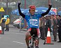 (Click for larger image) Stage 3 winner Kin San Wu (PuraPharm Pocari Sweat) crosses the line 
