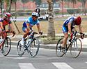 (Click for larger image) The three rider breakaway tries in vain to stay away before the finishing climb