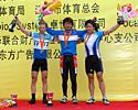 (Click for larger image) Stage 5 podium (L to R): Nathan Jones (3rd), Kam Po Wong (1st), and Taiji Nishitani (2nd)