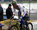 (Click for larger image) A muddy Sven Nijs (Rabobank) after another victory