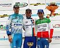 (Click for larger image) The elite men's podium (l-r): Erwin Vervecken (Fidea), Sven Nys (Rabobank) and Enrico Franzoi (Lampre - Caffita)