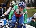 (Click for larger image) Italian champ Enrico Franzoi (Lampre) leads Sven Nys