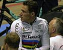 (Click for larger image) Sidelined: Robert Bartko had to sit out the Madison because partner Scott McGrory was sick. The contrast between the hot velodrome and the cold snowy air outside causes a lot of riders to pick up bugs