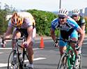 (Click for larger image) Nathan Clarke (L) and Wes Sulzberger  neck and neck at the last sprint of the Goodstone Group Sprint King Championship