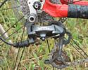 Shimano XTR derailleur and Shimano's ultra-durable Saint hydraulic disc brake setup. Llanes runs 11-25.