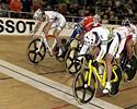 (Click for larger image) The Keirin final at the line