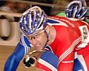 (Click for larger image) Jamie Staff (Great Britain) pours it on in the keirin