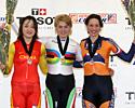 (Click for larger image) Guo, Tsylinskaya, Hijgenaar  - Womens 500m TT Podium
