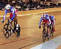 (Click for larger image) Bauge pulls off as Bourgian and Pervis take off for the win in team sprint final
