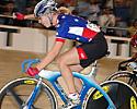(Click for larger image) Sarah Hammer (USA)  raises arm in victory after the woman's scratch race