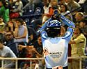 (Click for larger image) Walter Perez (Argentina)  Struts his stuff in front of an appreciative crowd after winning the men's  Madison race