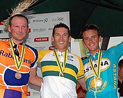 (Click for larger image) The Open Men's podium Graeme Brown, Robbie McEwen and Allan Davis