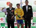(Click for larger image) Andrey Klyuev (Rus) celebrated  his stage win and the yellow jersey.