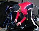 (Click for larger image) Barb unpacking her bikes: Oops, that chain is not very clean!