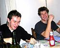 (Click for larger image) Dino and Greg tuck in to some hearty pie