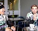 (Click for larger image) Bern Sulzberger and Leigh Palmer hang out at the coffee shop after a ride