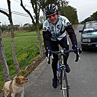 (Click for larger image) Bernard Sulzberger cops a bit of attitude from a local dog in China