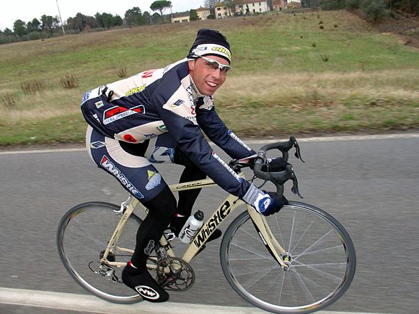 Joe Papp aboard his new Whistle bike, training in Tuscany.