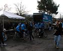 (Click for larger image) Milling about before the ride  - mechanics and team staff were busy prepping the bikes and gear.