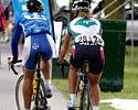 (Click for larger image) Great to see a mate back on the bike: Alexis Rhodes (R) with Katherine Bates at the Jayco Bay Classic Series