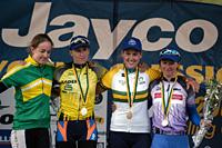 (Click for larger image) The women's podium (l-r): Jo Kiesanowski, Katie Mactier, Alexis Rhodes and Oenone Wood