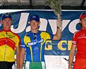 (Click for larger image) The men's podium (L-R): Chris Jongewaard (McKnight's Retravision/Fisher Paykel, 3rd), Mark Renshaw (Skilled, 1st), and Mitchell Docker (Drapac-Porsche Cycling Team, 2nd)