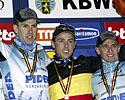 (Click for larger image) The elite men's podium (l-r): Erwin Vervecken, Sven Nys and Bart Wellens