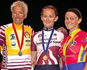 (Click for larger image) The one lap standing tt podium  (l-r): Julie Barnett, Chloe MacPherson and Alexandra Bright
