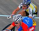 (Click for larger image) Keirin gold medalist Scott Sunderland closes in on Byron Davis