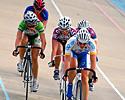 (Click for larger image) Anouska Edwards on the front with Chloe Macpherson on her wheel in the elite women scratch race