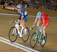 (Click for larger image) Liegh Howard wins the Sid Patterson Wheelrace ahead of Zak Dempster and Evan Oliphant