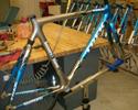 (Click for larger image) Discovery Channel's '06 non-production Trek  with s.p.a tuneable active rear suspension for Paris-Roubaix and other cobbled classics.
