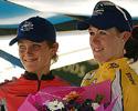 (Click for larger image) The women's podium (L-R): Nikki Egyed (Rapido Cycles, 3rd), Kate Bates (Pitcher Partners, 1st),  and Belinda Goss (Volvo, 2nd)