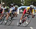 (Click for larger image) The leaders (L-R): McPartland, Walker, England and Windsor, lean into a bend with a healty gap to the peloton.