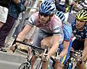 (Click for larger image) Jason Phillips (Team Volvo)  drives the peloton at the Docklands.