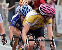 (Click for larger image) Series Leader, Kate Bates  looks for Belinda Goss (second) whilst Goss was glued to Bates' rear wheel.